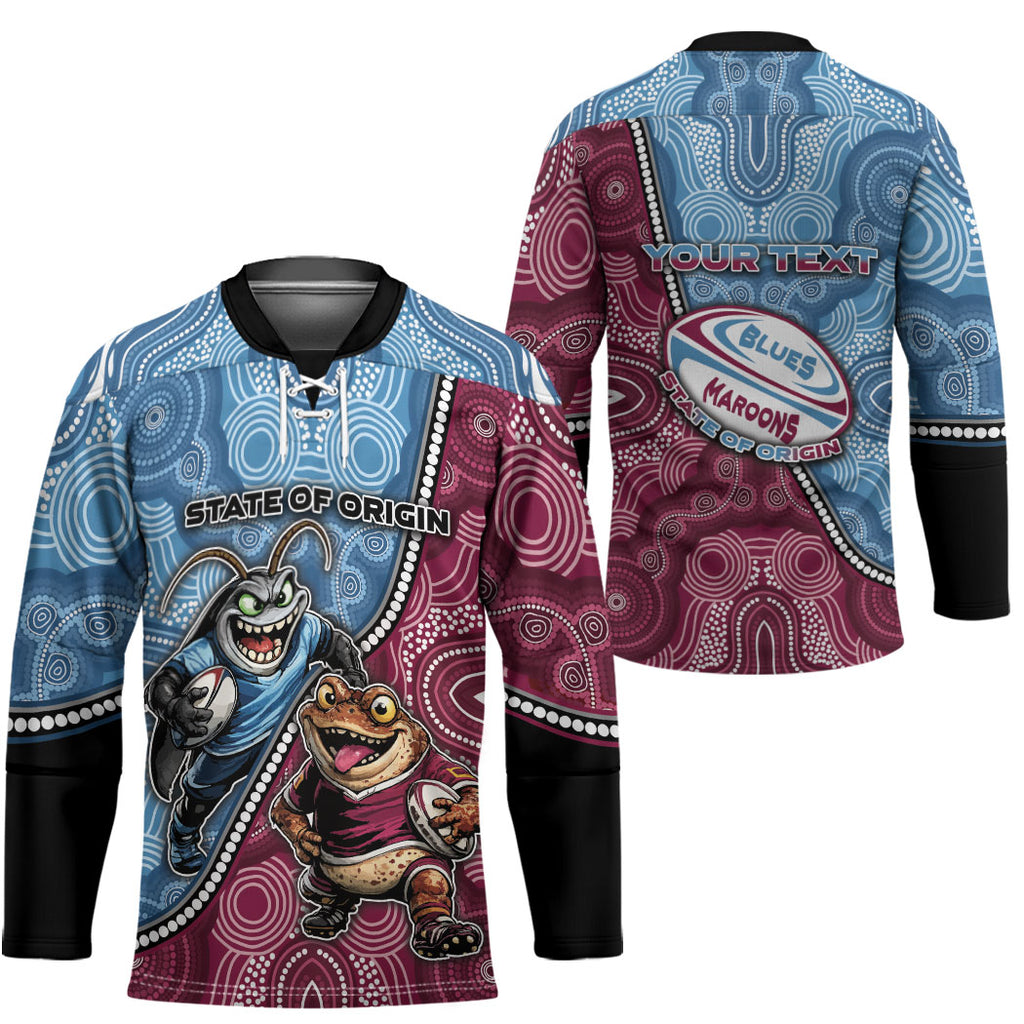 Personalised New South Wales And Queensland Hockey Jersey Cockroaches With Frogs Aboriginal Art