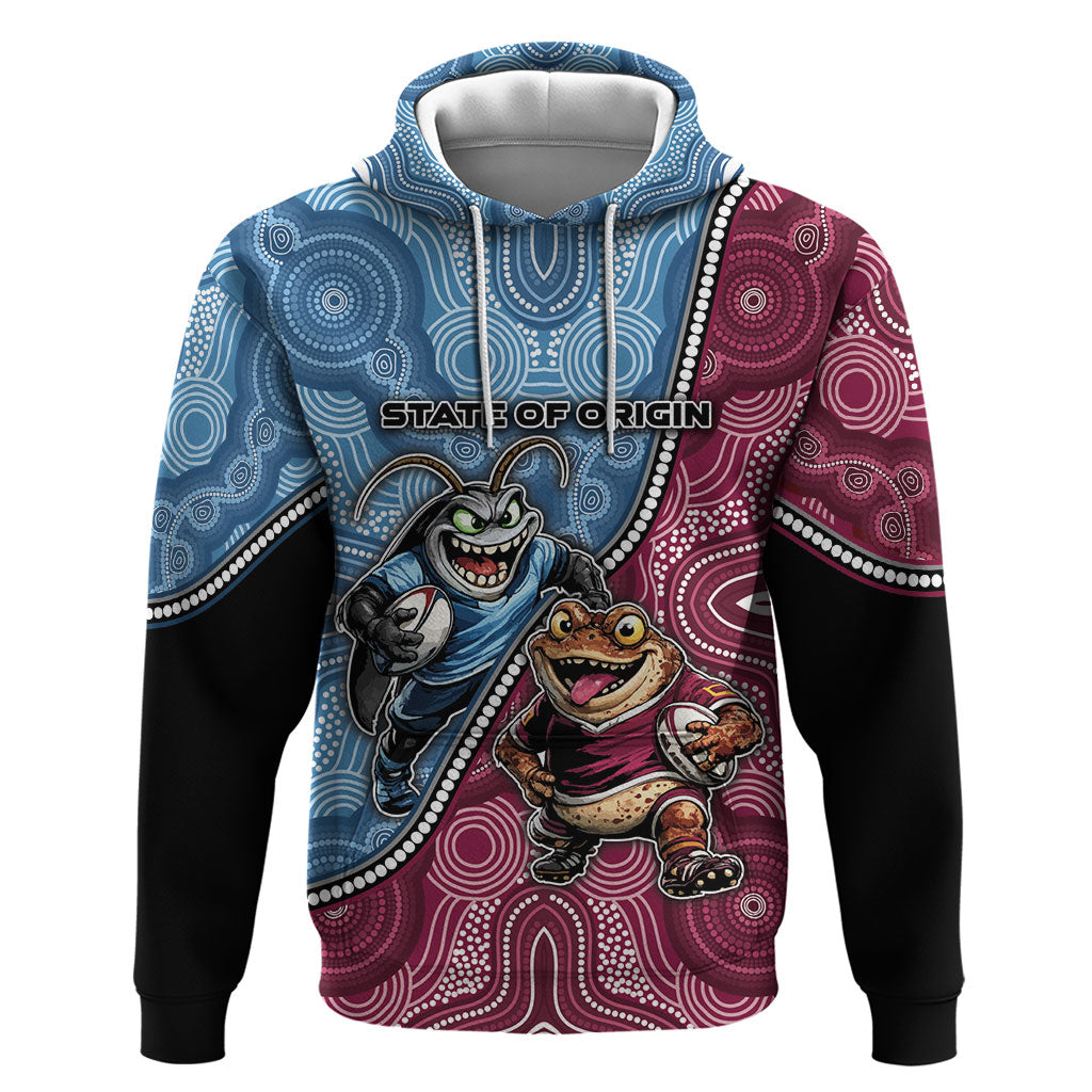 Personalised New South Wales And Queensland Hoodie Cockroaches With Frogs Aboriginal Art