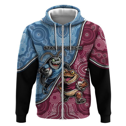 Personalised New South Wales And Queensland Hoodie Cockroaches With Frogs Aboriginal Art