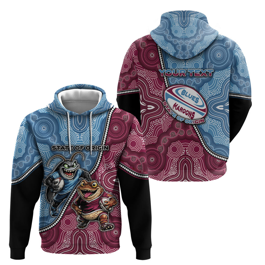 Personalised New South Wales And Queensland Hoodie Cockroaches With Frogs Aboriginal Art