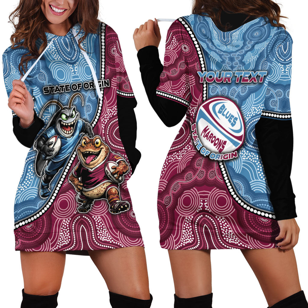 Personalised New South Wales And Queensland Hoodie Dress Cockroaches With Frogs Aboriginal Art