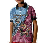 Personalised New South Wales And Queensland Kid Polo Shirt Cockroaches With Frogs Aboriginal Art
