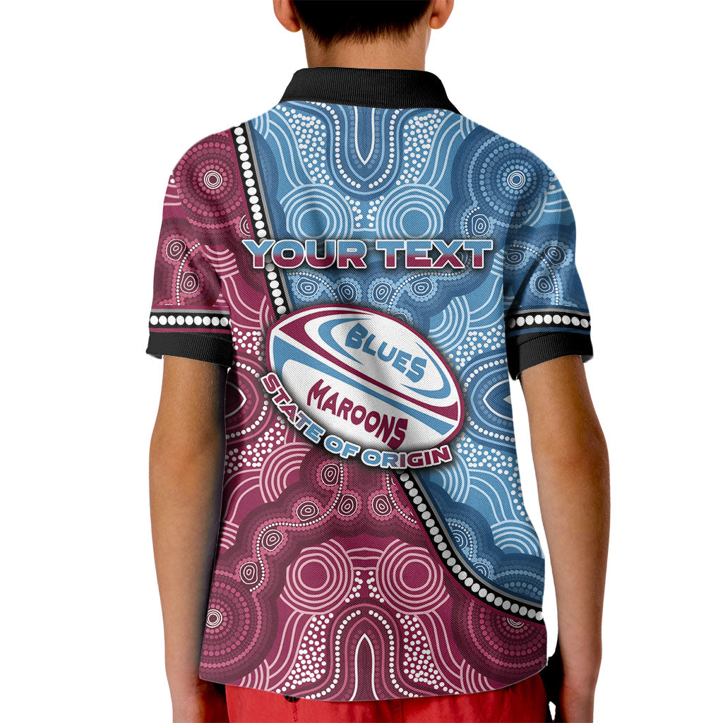 Personalised New South Wales And Queensland Kid Polo Shirt Cockroaches With Frogs Aboriginal Art
