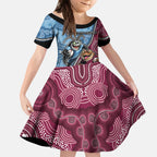 Personalised New South Wales And Queensland Kid Short Sleeve Dress Cockroaches With Frogs Aboriginal Art