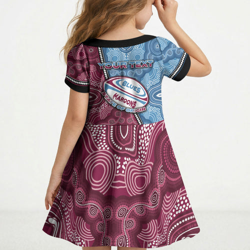 Personalised New South Wales And Queensland Kid Short Sleeve Dress Cockroaches With Frogs Aboriginal Art