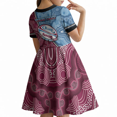 Personalised New South Wales And Queensland Kid Short Sleeve Dress Cockroaches With Frogs Aboriginal Art