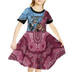 Personalised New South Wales And Queensland Kid Short Sleeve Dress Cockroaches With Frogs Aboriginal Art