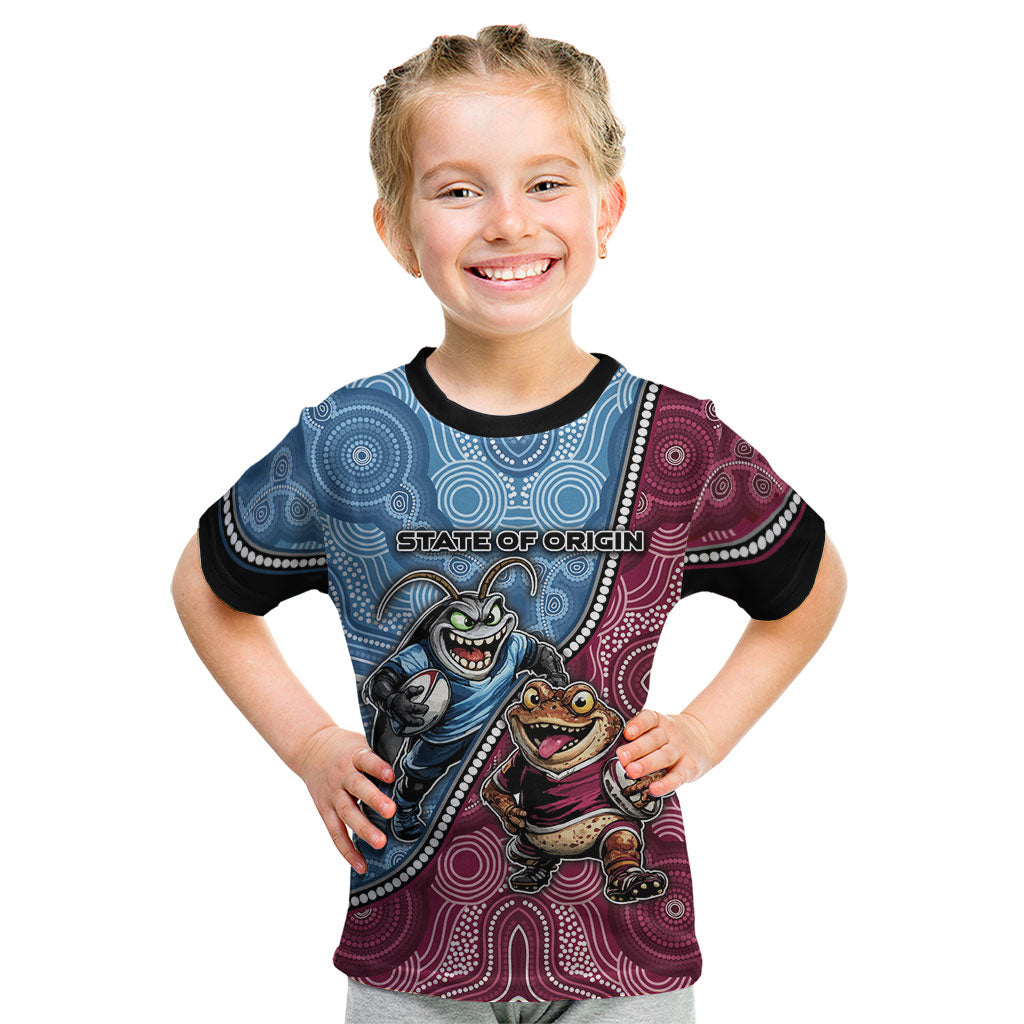 Personalised New South Wales And Queensland Kid T Shirt Cockroaches With Frogs Aboriginal Art