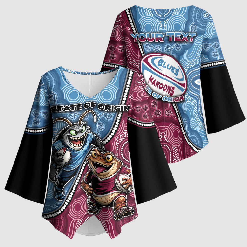 Personalised New South Wales And Queensland Kimono Sleeve Blouse Cockroaches With Frogs Aboriginal Art