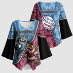 Personalised New South Wales And Queensland Kimono Sleeve Blouse Cockroaches With Frogs Aboriginal Art