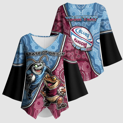 Personalised New South Wales And Queensland Kimono Sleeve Blouse Cockroaches With Frogs Aboriginal Art