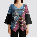 Personalised New South Wales And Queensland Kimono Sleeve Blouse Cockroaches With Frogs Aboriginal Art