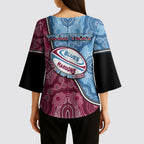 Personalised New South Wales And Queensland Kimono Sleeve Blouse Cockroaches With Frogs Aboriginal Art
