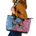 New South Wales And Queensland Leather Tote Bag Cockroaches With Frogs Aboriginal Art