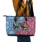 New South Wales And Queensland Leather Tote Bag Cockroaches With Frogs Aboriginal Art