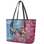 New South Wales And Queensland Leather Tote Bag Cockroaches With Frogs Aboriginal Art