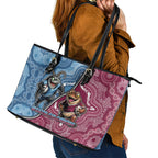 New South Wales And Queensland Leather Tote Bag Cockroaches With Frogs Aboriginal Art