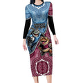 Personalised New South Wales And Queensland Long Sleeve Bodycon Dress Cockroaches With Frogs Aboriginal Art