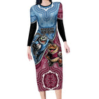 Personalised New South Wales And Queensland Long Sleeve Bodycon Dress Cockroaches With Frogs Aboriginal Art