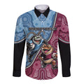 Personalised New South Wales And Queensland Long Sleeve Button Shirt Cockroaches With Frogs Aboriginal Art