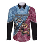 Personalised New South Wales And Queensland Long Sleeve Button Shirt Cockroaches With Frogs Aboriginal Art