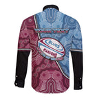 Personalised New South Wales And Queensland Long Sleeve Button Shirt Cockroaches With Frogs Aboriginal Art