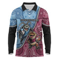 Personalised New South Wales And Queensland Long Sleeve Polo Shirt Cockroaches With Frogs Aboriginal Art