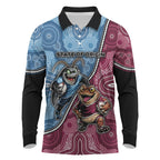 Personalised New South Wales And Queensland Long Sleeve Polo Shirt Cockroaches With Frogs Aboriginal Art