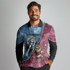 Personalised New South Wales And Queensland Long Sleeve Polo Shirt Cockroaches With Frogs Aboriginal Art