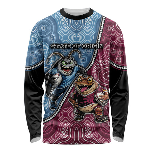 Personalised New South Wales And Queensland Long Sleeve Shirt Cockroaches With Frogs Aboriginal Art