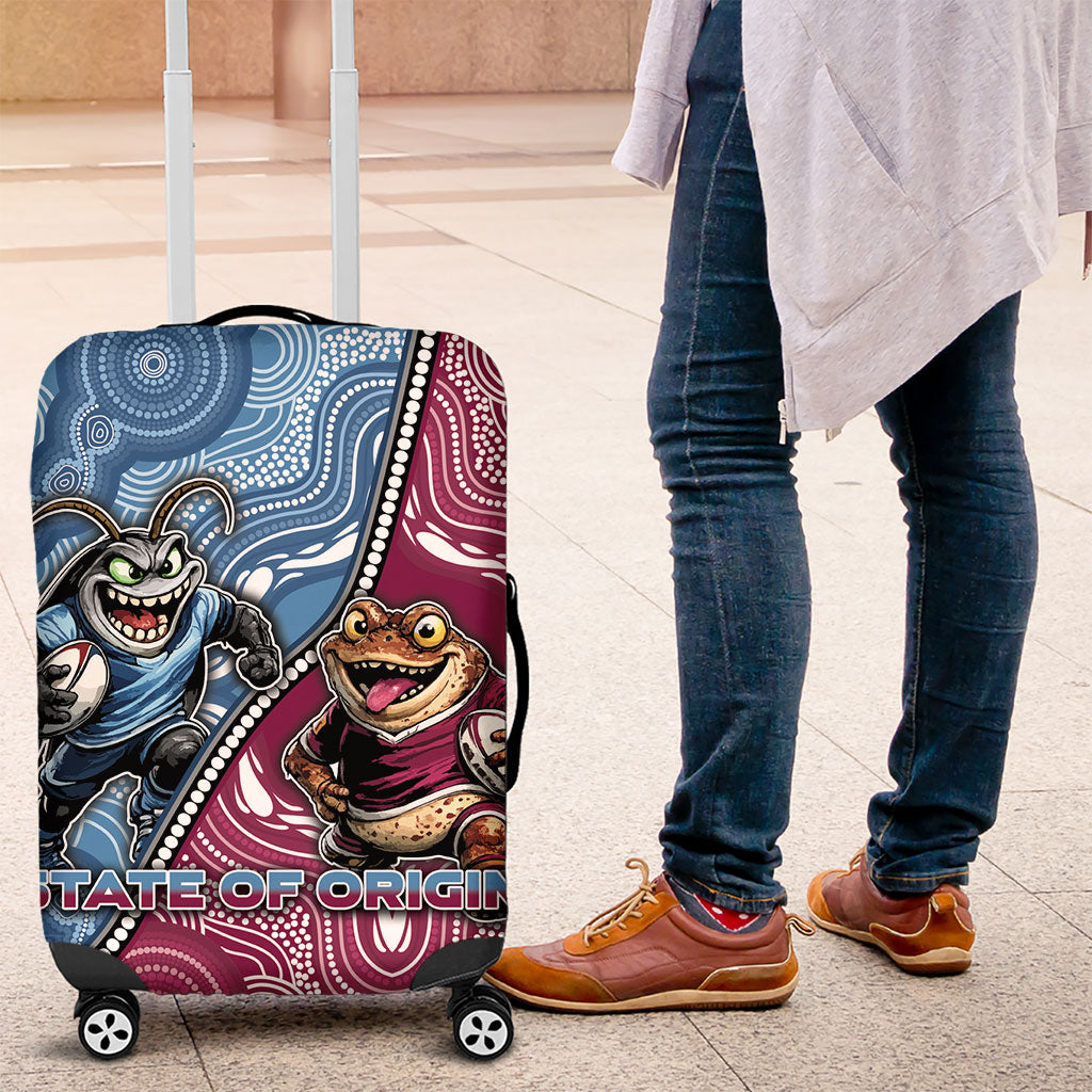 New South Wales And Queensland Luggage Cover Cockroaches With Frogs Aboriginal Art