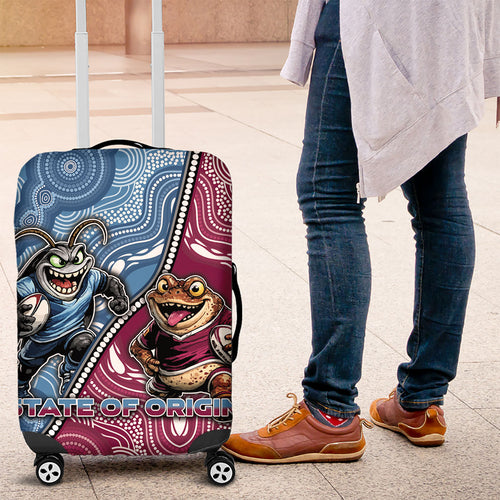 New South Wales And Queensland Luggage Cover Cockroaches With Frogs Aboriginal Art