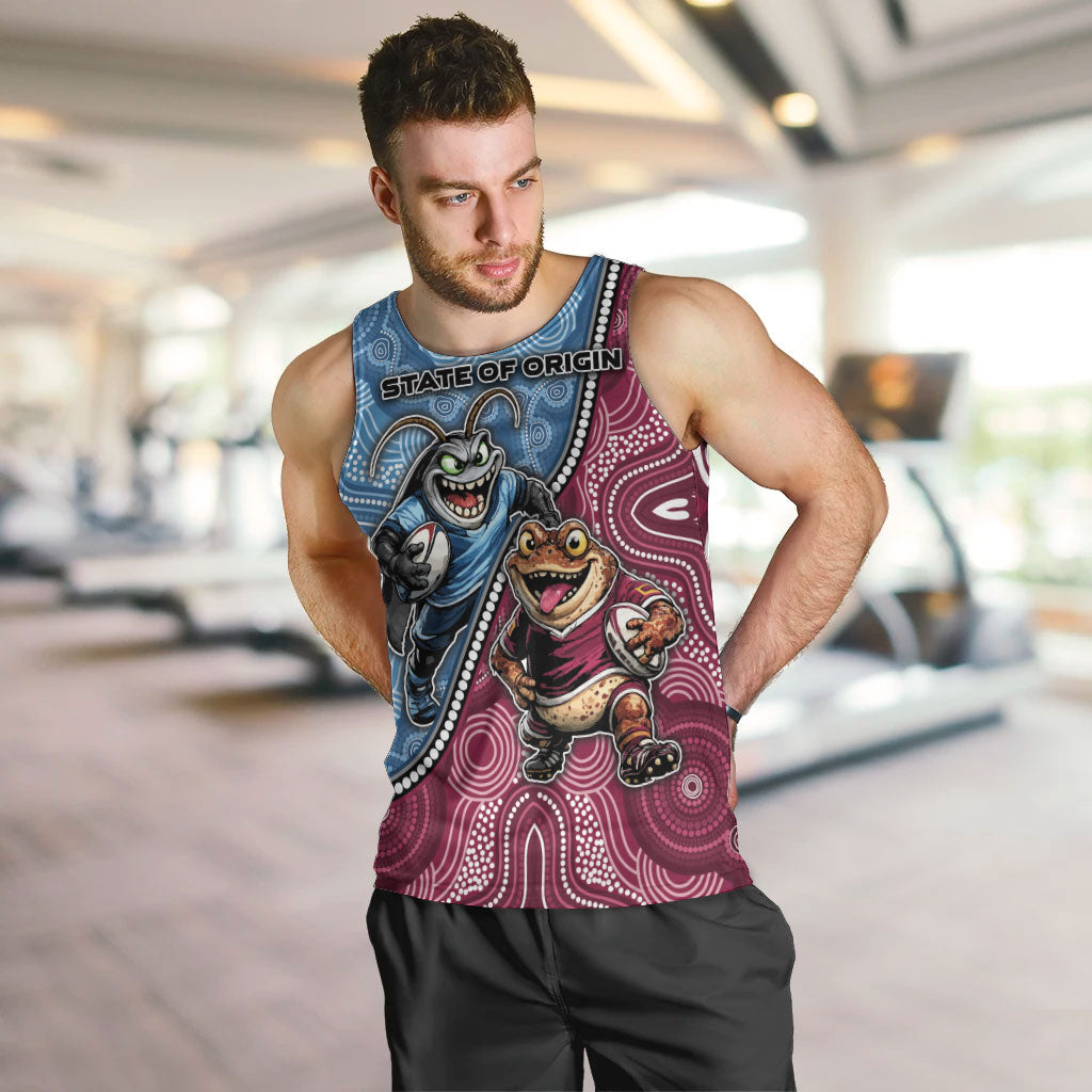 Personalised New South Wales And Queensland Men Tank Top Cockroaches With Frogs Aboriginal Art