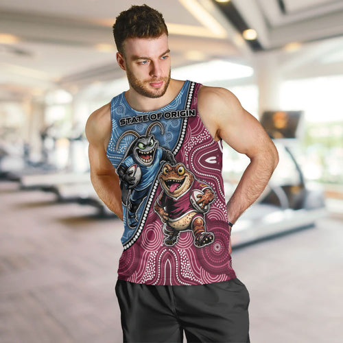Personalised New South Wales And Queensland Men Tank Top Cockroaches With Frogs Aboriginal Art