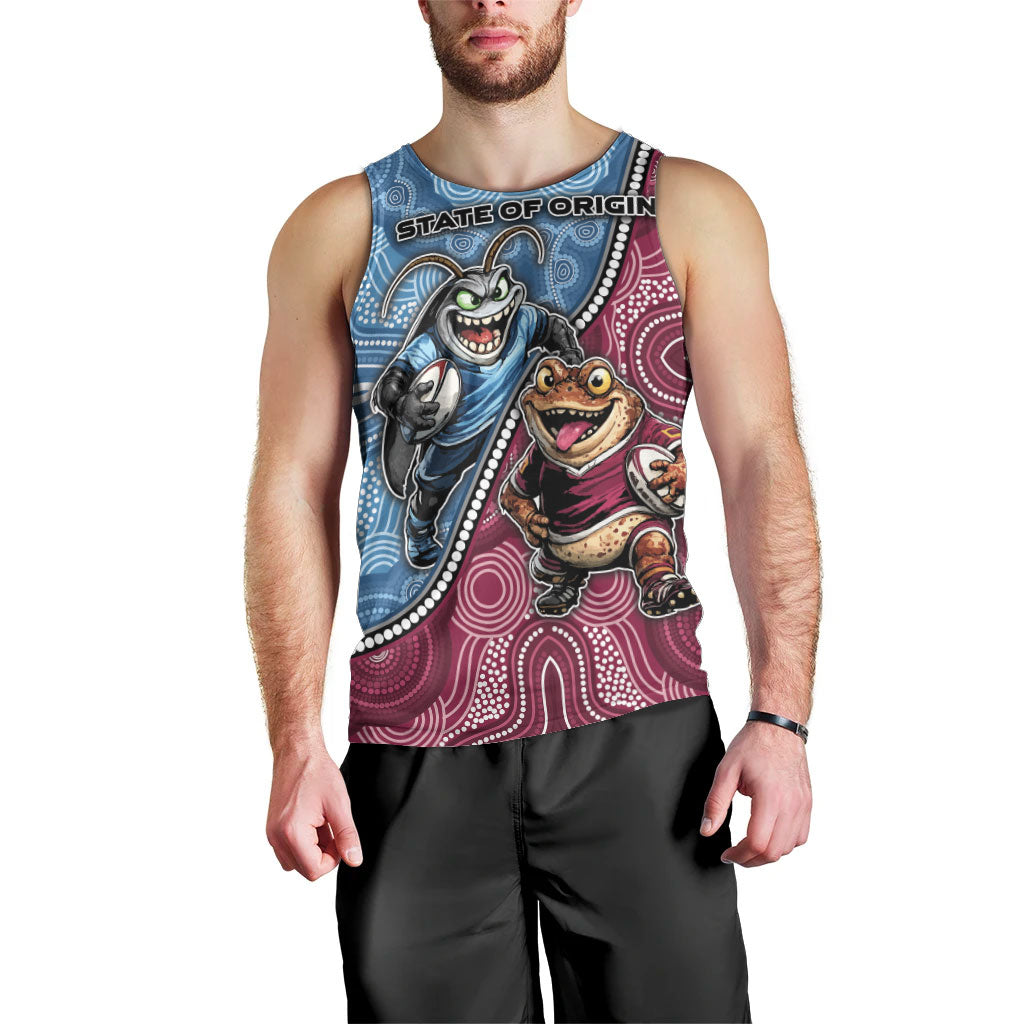 Personalised New South Wales And Queensland Men Tank Top Cockroaches With Frogs Aboriginal Art