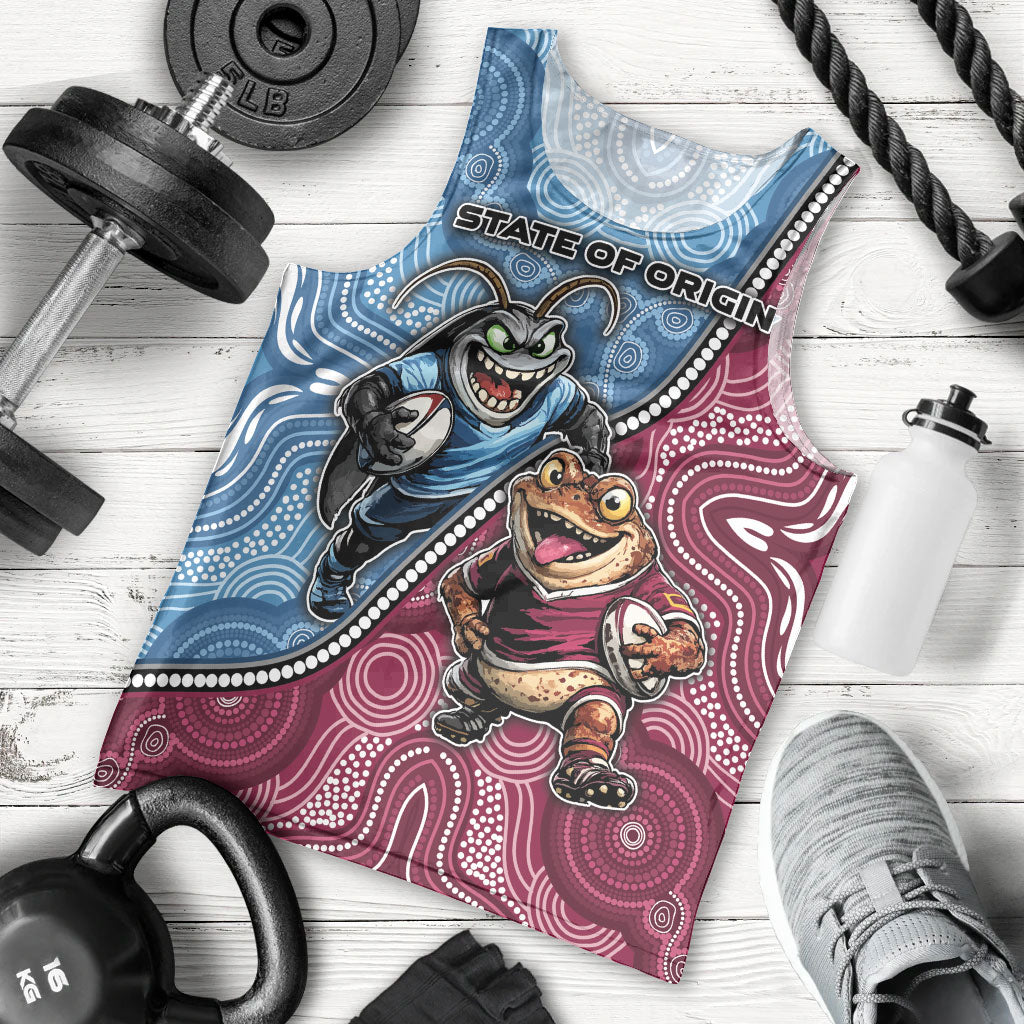 Personalised New South Wales And Queensland Men Tank Top Cockroaches With Frogs Aboriginal Art