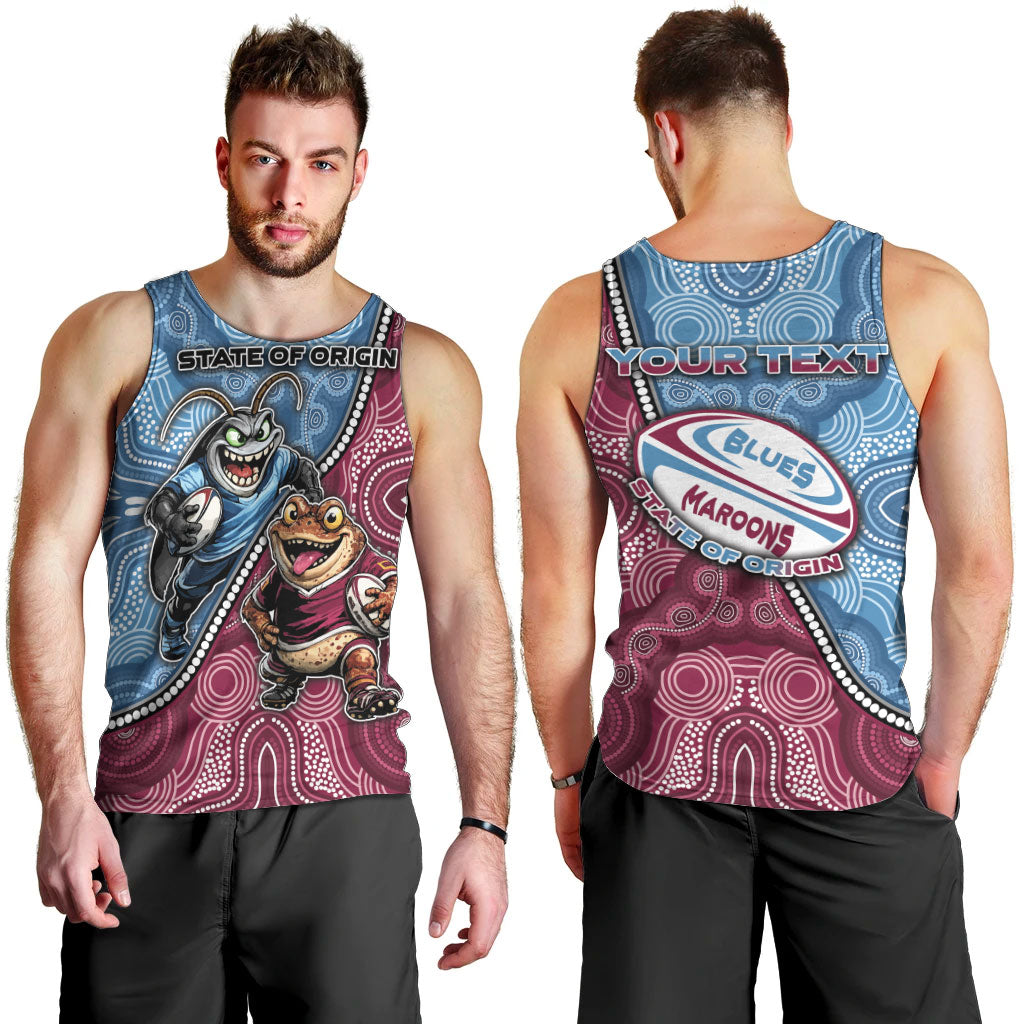 Personalised New South Wales And Queensland Men Tank Top Cockroaches With Frogs Aboriginal Art