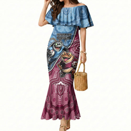 Personalised New South Wales And Queensland Mermaid Dress Cockroaches With Frogs Aboriginal Art