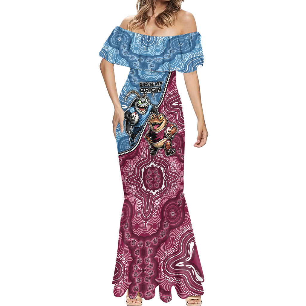 Personalised New South Wales And Queensland Mermaid Dress Cockroaches With Frogs Aboriginal Art