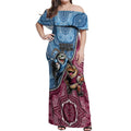 Personalised New South Wales And Queensland Off Shoulder Maxi Dress Cockroaches With Frogs Aboriginal Art