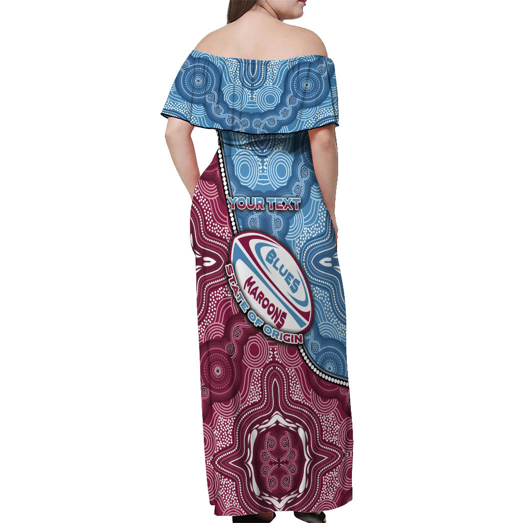Personalised New South Wales And Queensland Off Shoulder Maxi Dress Cockroaches With Frogs Aboriginal Art