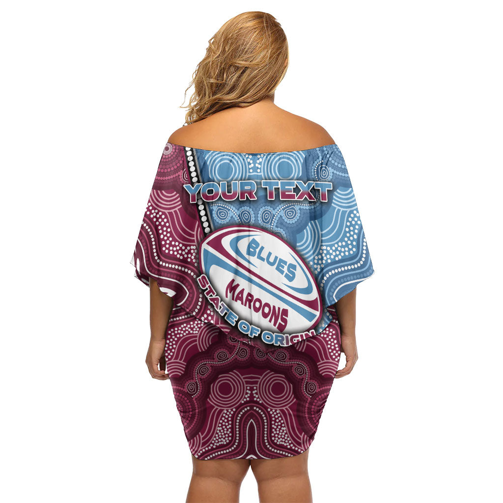 Personalised New South Wales And Queensland Off Shoulder Short Dress Cockroaches With Frogs Aboriginal Art