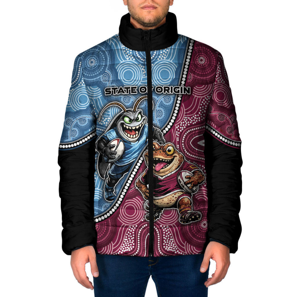 Personalised New South Wales And Queensland Padded Jacket Cockroaches With Frogs Aboriginal Art
