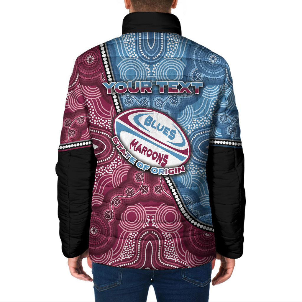 Personalised New South Wales And Queensland Padded Jacket Cockroaches With Frogs Aboriginal Art
