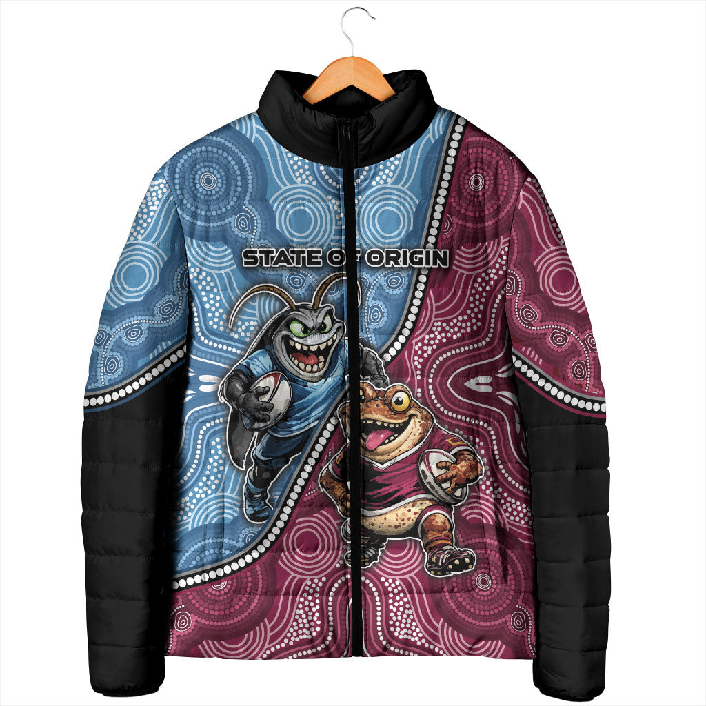 Personalised New South Wales And Queensland Padded Jacket Cockroaches With Frogs Aboriginal Art