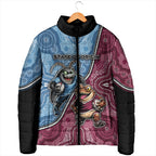 Personalised New South Wales And Queensland Padded Jacket Cockroaches With Frogs Aboriginal Art