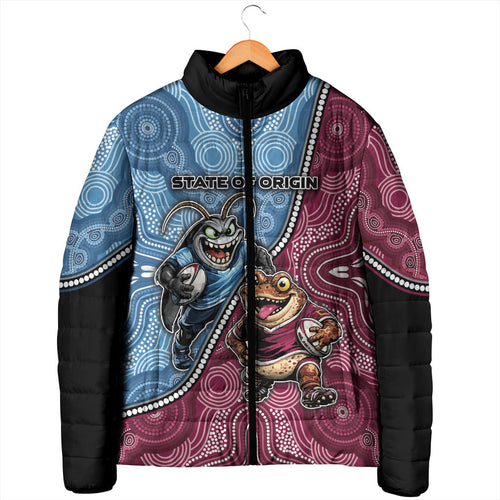Personalised New South Wales And Queensland Padded Jacket Cockroaches With Frogs Aboriginal Art