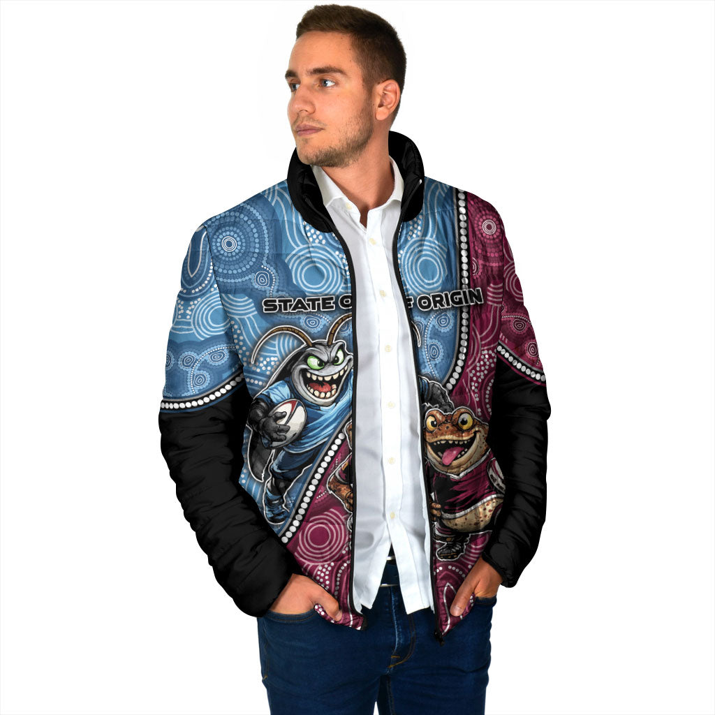Personalised New South Wales And Queensland Padded Jacket Cockroaches With Frogs Aboriginal Art