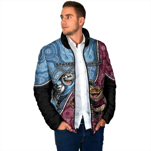 Personalised New South Wales And Queensland Padded Jacket Cockroaches With Frogs Aboriginal Art