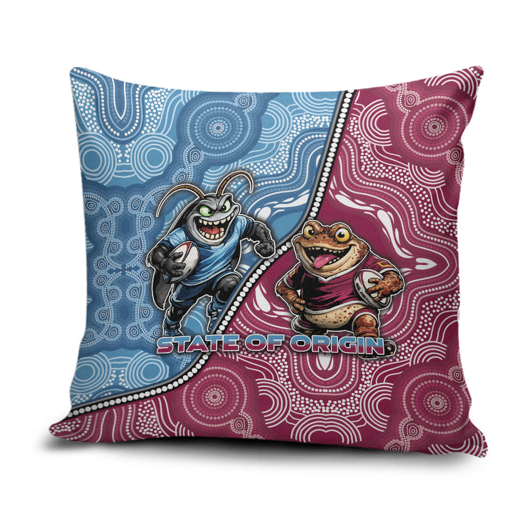 New South Wales And Queensland Pillow Cover Cockroaches With Frogs Aboriginal Art
